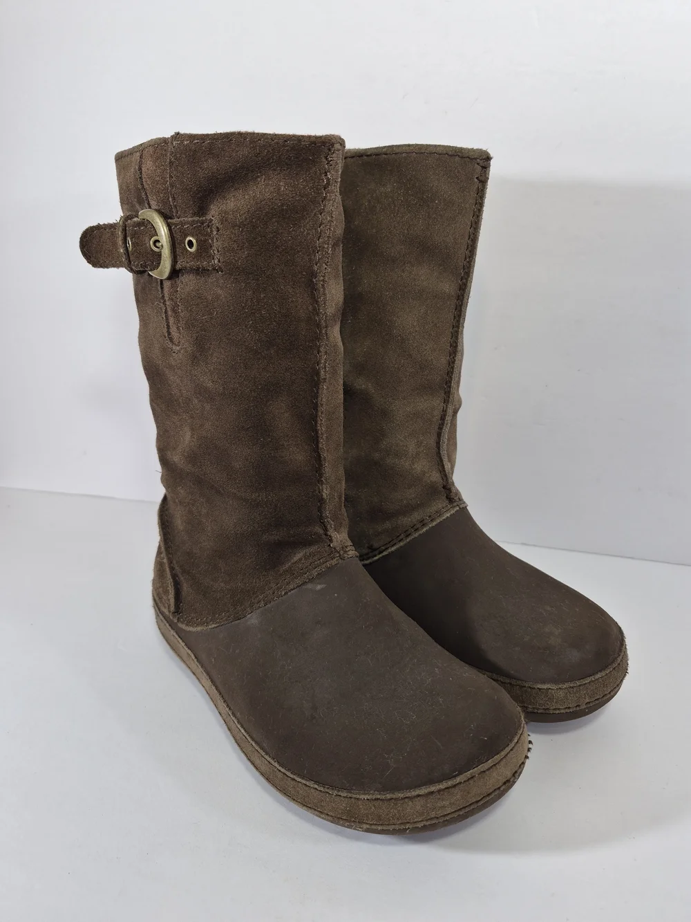 CROCS Junior Women's Brown Suede Mid-Calf Buckle Boots